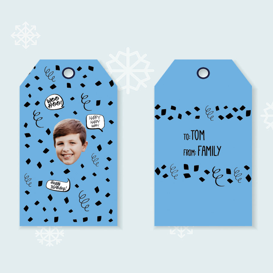 Blue Birthday Confetti Gift Tags